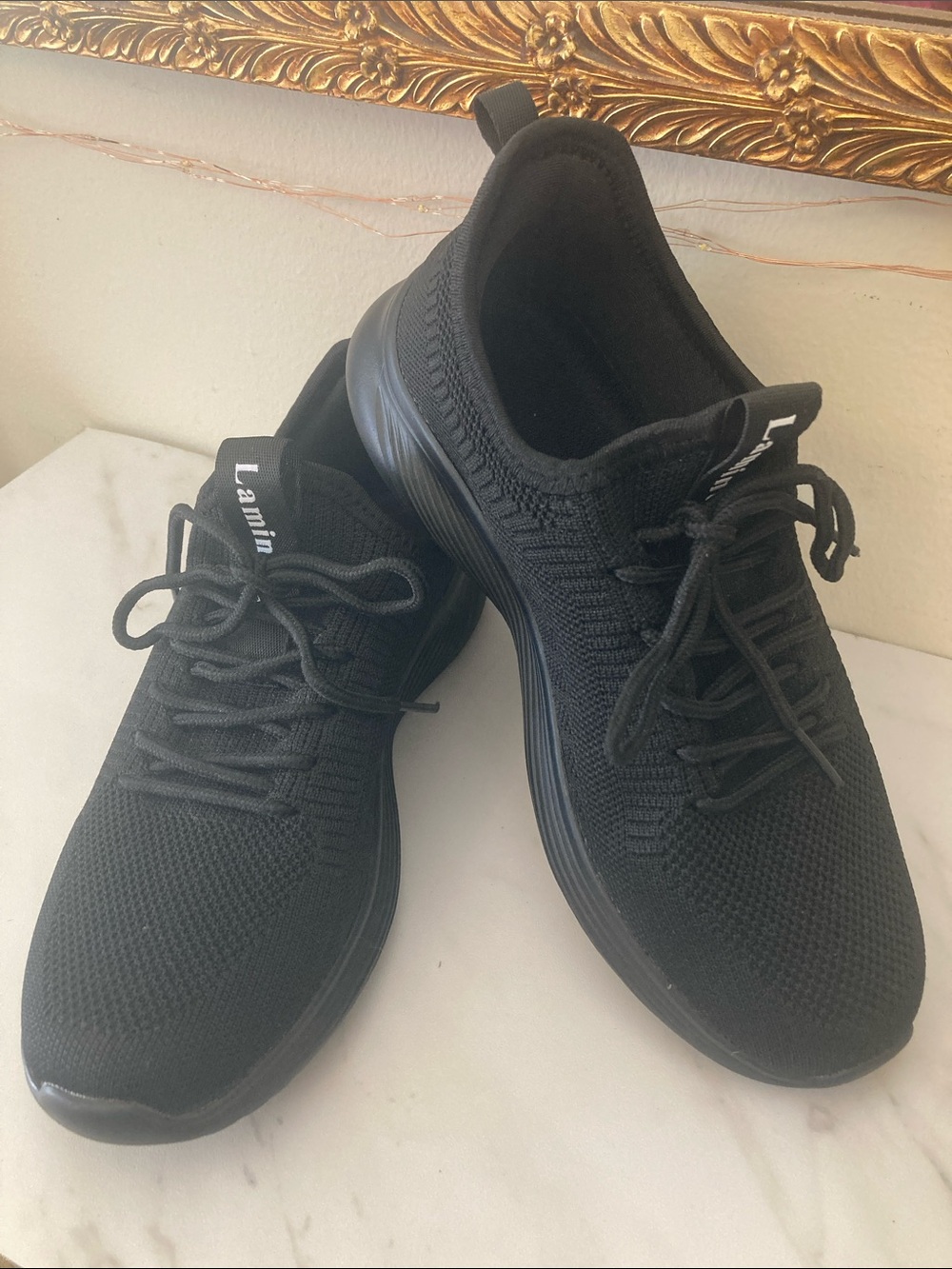 Lamincoa Women’s Black Knit Slip-On/Tie Sneakers